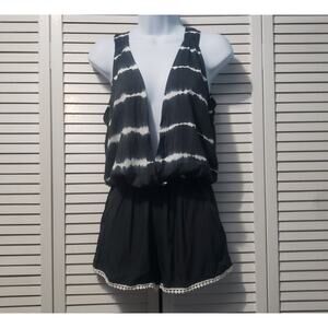 Beach by Exist Romper Women's Size XS Black Tie Dye Deep‎ V-neck Beach Coverup